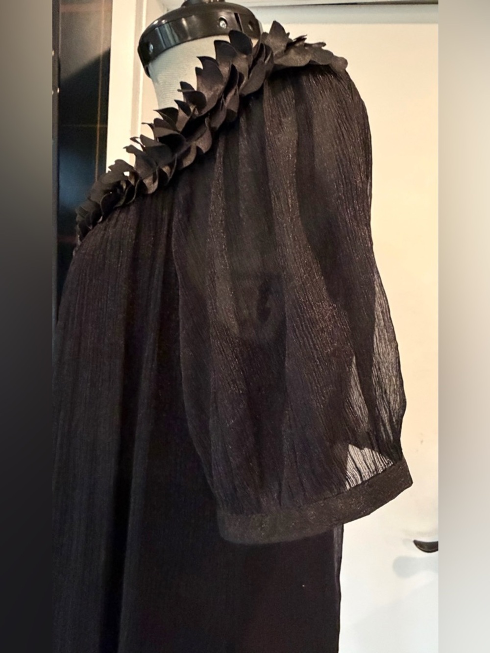 Chloè VTG Silk Chiffon swing dress, silk petal/rosette accents, short sleeve, S - Picture 14 of 15